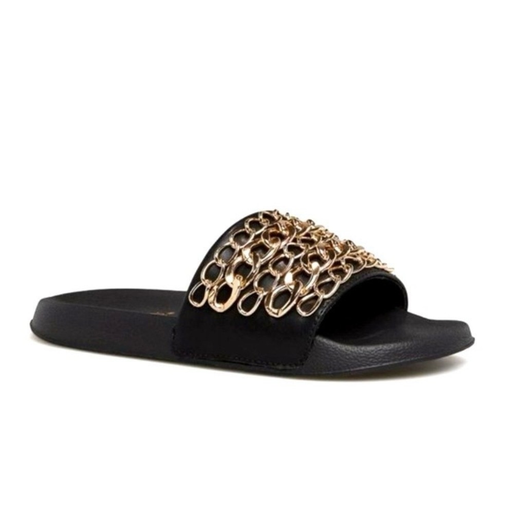 Sz 6.5 Black Tici Chain Strap Slide NIB-0048